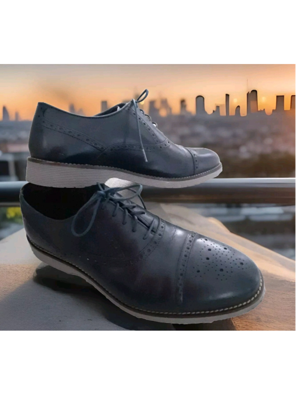 Johnston & Murphy-Matheson 59-2857 Comfort Cap Toe Navy Leather Oxfords Sz 10.5